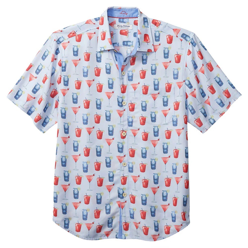 Tommy Bahama White and Blue Cocktail Print Shirt - Picture 2 of 5